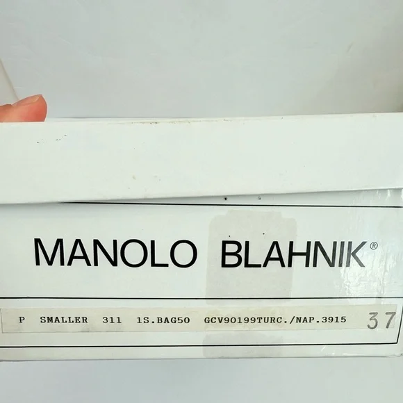 Manolo Blahnik Silver Turquoise Leather Vintage crystal thong sandals EU37 US 7 - Picture 10 of 10